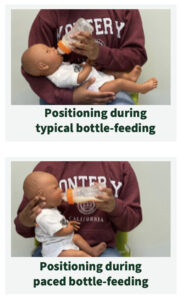 Examples of positioning during typical vs paced bottle feeding
